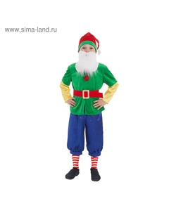 Карнавальный костюм детский «Гном зелёный», колпак, жакет, бриджи, борода, пояс, р. 28, рост 98-104 см Страна карнавалия