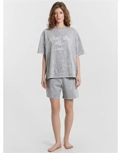 Комплект домашний женский серый с принтом и надписью "don't be nice" Mark formelle