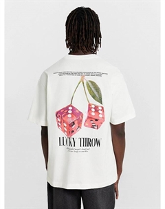 Футболка мужская кремовая с принтом и надписью "lucky throw" Mark formelle