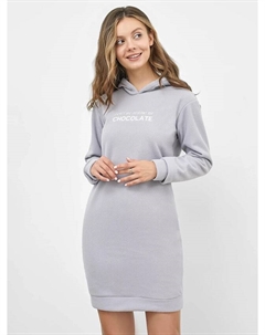 Флисовое свободное платье с капюшоном серого цвета Mark formelle