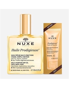 Набор Huile Prodigieuse: Сухое масло для лица, тела и волос + Масло для душа Nuxe