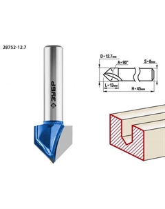 Фреза пазовая 28752-12.7, галтельная, V-образная, угол 90°, 12.7 x 13 мм Зубр