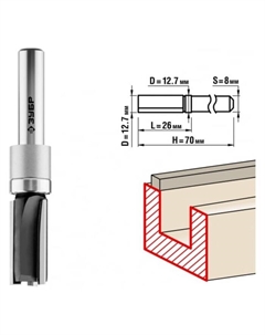 Фреза пазовая 28781-12.7-26, прямая, с подшипником, хвостовик d = 8 мм, 12.7 x 26 мм Зубр
