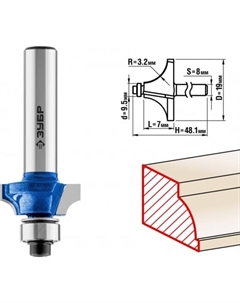 Фреза кромочная 28700-19, калевочная №1, R = 3.2 мм, 19 x 7 мм Зубр