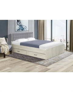 Кровать односпальная №6, с мягким изголовьем, с ящиками, 1400×2000 мм, велюр, цвет дуб крафт белый 321 Матрица