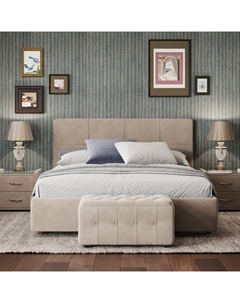 Кровать двуспальная «Пантеон», с мягким изголовьем, 2000×2000 мм, велюр, цвет лунный луч Архитектория