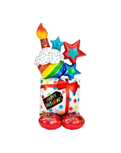 Воздушный шар фольгированный 55" «С ДР! Кекс», на подставке, под воздух Anagram