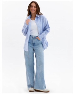 Рубашка женская oversize в полоску, белая/голубая, размер 48 Minaku