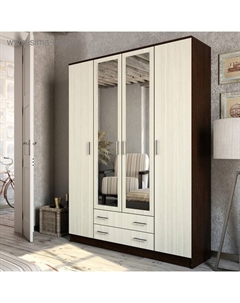 Шкаф прямой четырёхстворчатый «Квадро», 2 ящика, 1600×487×2200 мм, цвет венге/лоредо Эра