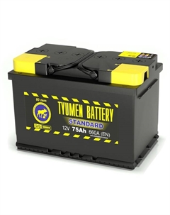 Автомобильный аккумулятор Тюмень 75 Ач, обратная полярность 6СТ-75L.0LR, Standard Tyumen battery