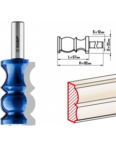 Фреза кромочная 28719-32, фигурная №8, хвостовик d = 12 мм, 32 x 57 мм Зубр
