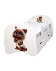 Кровать детская «Сиамский котёнок», с фотопечатью, с бортиком, 2 ящика, 800×1900 мм, цвет белый Матрица