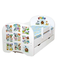 Кровать детская «Алфавит», с фотопечатью, с бортиком, 1 ящик, 800×1600 мм, цвет белый Матрица
