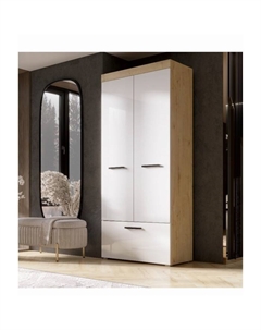 Шкаф прямой двухстворчатый «БАСТОН», 1 ящик, 902×400×2000 мм, цвет дуб вотан/белый глянец Эра