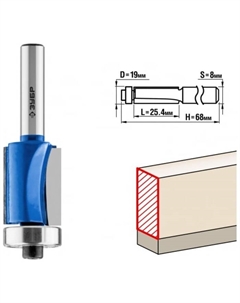 Фреза кромочная 28727-19-25.4, с нижним подшипником, хвостовик d = 8 мм, 19 x 25.4 мм Зубр