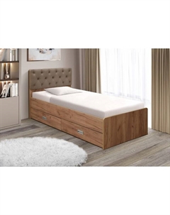 Кровать односпальная №7, с мягким изголовьем, с ящиками, 1200×2000 мм, каретная стяжка, велюр, цвет дуб крафт 006 Матрица