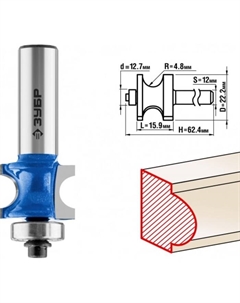 Фреза полустержневая 28722-22.2, с подшипником, R = 4.8 мм, 22.2 x 25.4 мм Зубр