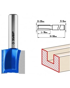 Фреза пазовая 28753-20-19, прямая, хвостовик d = 8 мм, 20 x 19 мм Зубр