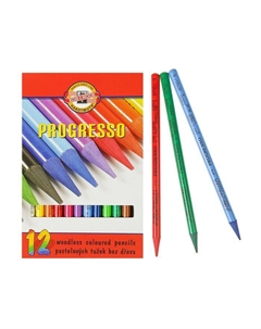 Карандаши художественные 12 цветов, PROGRESSO 8756, цветные, цельнографитные, в картонной коробке Koh-i-noor