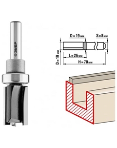 Фреза пазовая 28781-19-26, прямая, с верхним подшипником, хвостовик d = 8 мм, 19x26 мм  957527 Зубр