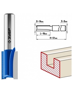 Фреза пазовая 28753-14-19, прямая, хвостовик d = 8 мм, 14 x 19 мм Зубр