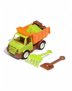 Набор игрушек для песочницы, 7 предметов: грузовик, лопатка и грабли 15 см, 4 формочки, оранжево-коричневый Компания друзей