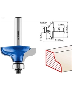 Фреза кромочная 28710-38.1, калевочная №8, R = 6.3 мм, 38.1 x 15 мм Зубр