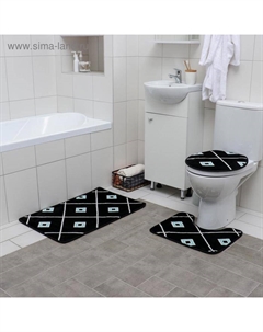 Набор ковриков для ванной и туалета «Плитка», 3 шт: 50×80, 50×40, 43×38 см Доляна