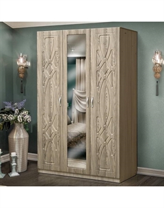 Шкаф 3-х дверный «Венеция 7» с зеркалом, цвет ясень шимо светлый / арон матовый Матрица