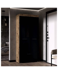 Шкаф прямой двухстворчатый «БАСТОН», 1 ящик, 902×400×2000 мм, цвет дуб делано/чёрный глянец Эра