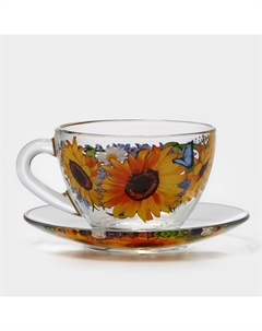 Чайная пара «Подсолнух»,стеклянная, чашка+блюдце, 200 мл, d=92 мм Декостек