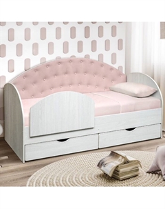 Кровать односпальная «Софа 10», с бортиком, 800×1600 мм, велюр, цвет корпуса ясень анкор светлый/пудровый Матрица