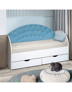 Кровать односпальная «Софа 10», 800×1600 мм, велюр, цвет белый/ бирюзовый Матрица