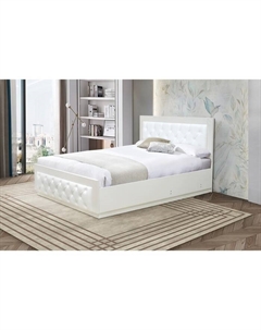 Кровать двуспальная «Венеция 13.1», с подъёмным механизмом, 1400×2000 мм, цвет ЛДСП белый/МДФ ясень кремовый/экокожа белый Матрица