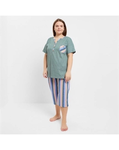 Комплект женский домашний (футболка/бриджи), цвет олива, размер 62 Натали