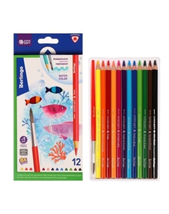 Карандаши акварельные 12 цветов "Рыбки",трехгранные, с кистью Berlingo