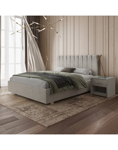 Кровать двуспальная «Алькасар», с мягким изголовьем, 2000×2000 мм, обивка велюр, цвет лунный луч Архитектория