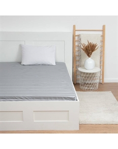 Простыня на резинке 2-спальная «» Gray stripes, 180×200+25 см, поплин Этель