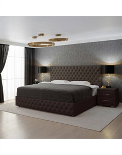 Кровать двуспальная «Купол тысячелетия», с подъёмным механизмом, с мягким изголовьем,1600×2000 мм, экокожа, цвет горький шоколад Архитектория