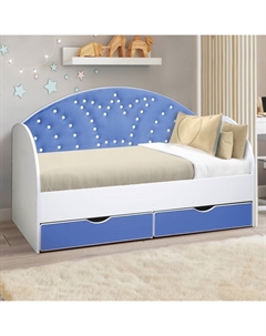 Кровать детская с мягкой спинкой «Корона №2», 800×1600 мм, без бортика, белый / синий Матрица