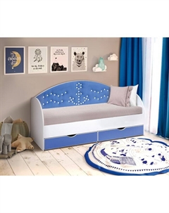 Кровать детская «Штурвал», 800×1600 мм, с мягкой спинкой, без бортика, цвет белый/синий Матрица
