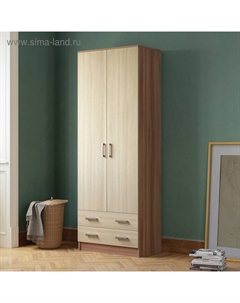 Шкаф прямой двухстворчатый «Дуэт», 2 ящика, 800×480×2200 мм, цвет ясень шимо светлый/тёмный Эра