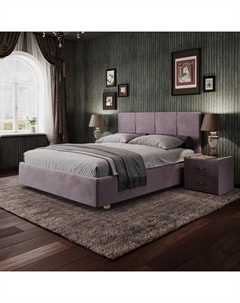 Кровать двуспальная «Пантеон», с подъёмным механизмом, с мягким изголовьем, 1400×2000 мм, велюр, цвет пыльная сирень Архитектория