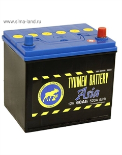 Автомобильный аккумулятор Тюмень 60 Ач, обратная полярность 6СТ-60L, Азия Tyumen battery