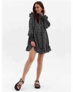 Платье мини женское с рюшами, размер 48, чёрное Mist