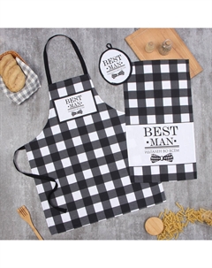 Кухонный набор 3 предмета "Best man black" фартук 70х60 см,, прихватка 20х20 см, полотенце 35х60см Доляна
