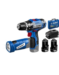 Дрель-шуруповерт 12 В+LED фонарь DL-121-22F, 2×2 Ач, 1350 об/мин, 40 Нм, в кейсе Зубр