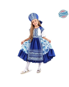 Карнавальный костюм «Кадриль синяя», платье, кокошник, р. 32, рост 122-128 см Страна карнавалия