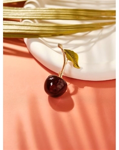 Брошь «Вишенка» с листочком, цвет бордово-зелёный в золоте Qf