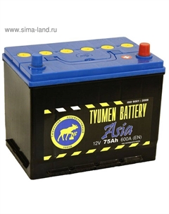 Автомобильный аккумулятор Тюмень 75 Ач, обратная полярность 6СТ-75L, Азия Tyumen battery